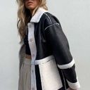 Princess Polly Lexie Black & White Faux Leather Shearling Oversized Jacket L/XL Photo 0