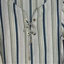 Tommy Bahama  Women's 3/4 Sleeve Striped Linen Tunic Top L Lace Up V Neck Boho Photo 2