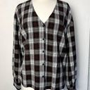 Treasure & Bond  Plaid V Neck Button Up Long Sleeved Red White & Brown Boho Shirt Photo 5