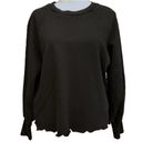 Frame  Womens Scalloped Lettuce Hem Pullover Sweatshirt Long Sleeve Black Medium Photo 2