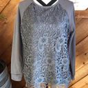 Adrianna Papell  Grey Crew Neck Floral Lace Overlay Sweatshirt Medium Photo 0