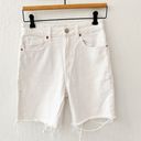 ZARA  High Waisted White Denim Zip Button Cut Off Bermuda Jorts Shorts 4 Photo 0