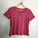 Petite Sophisticate Pink Ribbed Button Short Sleeve Tee Photo 3