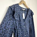 Marine layer  Rory Ruffle Blouse Blue Cheetah Print Size S Long Sleeve Relaxed Photo 6