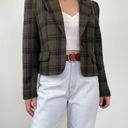 Modcloth  Wool Blend Plaid Cropped Blazer Jacket Sz M Puff Sleeves Army Green Photo 3