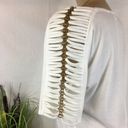 Venus  White V Neck Gold Cutout Strappy Sleeve Short Sleeve Tee T Shirt L Photo 3