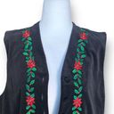 Karen Scott Vintage  Vest Black Velvet Red Green Holiday Poinsettias Embroidery Photo 1