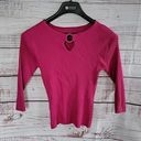 August Silk  Barbie Pink Ribbed Keyhole 3/4 Sleeve Women's Blouse Size Large Photo 0