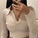 Polo NWOT Nude Long sleeve V-neck collared  crop top. Photo 1