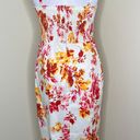 Great Jones Floral Midi Dress 10 White Faux Wrap Tie Waist Tulip Hem Smocked Multiple Photo 9