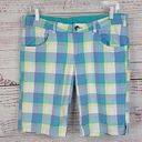 Oakley  Blue White Yellow Plaid Low Rise Bermuda Women's Shorts Size Junior's 11 Photo 0