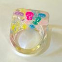 NWOT clear resin chunky multicolored smiley face preppy retro ring Multiple Photo 3