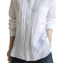 Women's Cotton Linen Shirts Button Down V Neck Blouse Casual Long Sleeve High Low Tops White Size M Photo 1