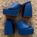 Pretty Little Thing Bright Blue PU Square Toe Extreme Platform Heel Mules Photo 0