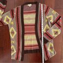 One World  Women’s Brown Geometric Aztec Open Front Cardigan Sweater Size S Photo 6