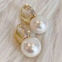 Elegant White Pearl Drop Dangle Hoop Earrings for Women Gold Photo 0