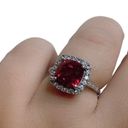 Ruby 10K 10KT White Gold Faux  Halo Cushion Ring Sz 7 Photo 4