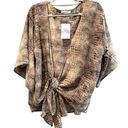 ee:some  Alligator Print Lightweight Short Sleeve Tie Front Wrap Top Brown Large Photo 0