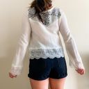 Free People Cream & Black Print Long Sleeve Sweater With Lace Hem Bell Sleeves Photo 2