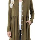 Zenana Outfitters Shirred Waist Buttoned Cardigan Olive Green Photo 0