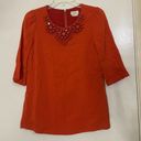 Kate Spade  New York Orange red Jeweled collar short sleeve blouse size 4 Photo 1