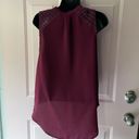 Alya  Burgundy Lace Hi-Low Flowy V-Neck Sleeveless Blouse - Size Small Photo 3