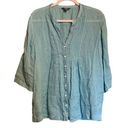 Tommy Bahama  Womens Size Medium Blue Linen Pintucked Accent Button Blouse Photo 0