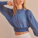 Free People Movement Hitting It Off Puff Long Sleeve Sheer Top in Blue Moon XS Photo 0