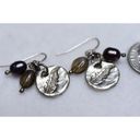 Vintage Chic Beaded Silver Tone Leaf Charm Dangle Fish Hook Earrings Photo 1