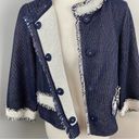 Doncaster  Blue Tweed Fringe 3/4 Sleeve Crop Blazer Jacket Size 12 Photo 8