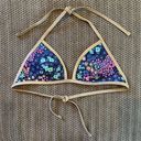 Aerie Womens L Floral Foil Trim Triangle Bikini Swim Top Gold Blue Multicolor Photo 0