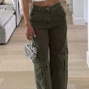 ZARA  Green High Rise Slouchy Relaxed Cargo Jeans Women’s Size 2 Bloggers Fave Photo 0