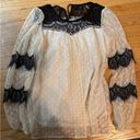 Ryu  Cream Polka Dot Tulle Black Lace Long Sleeve Blouse Top Size M Photo 1