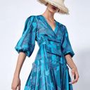 Alexis Sakura Blue Green Tropical Pleated Puff Sleeve Mini Dress sz XS $495 Photo 1