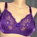 Second Skin Vintage Lilyette Bra 34C  Satin Sheer Lace Purple Unlined 878 USA Photo 3