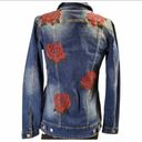 LuLaRoe Womens  Jaxon Red Rose Embroidered Rodeo Denim Jean Jacket - Sz XXS Photo 2