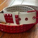 Red Mad White Leather Rock Studded belt Large? Y2K 90s unbranded Photo 0