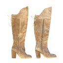 sbicca  Gusto Boots Leather Over the Knee 7 Chunky Heel Western Boho Prairie Tie Photo 2