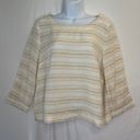 Sigrid Olsen Blouse Small Linen Boatneck Beige Ivory Stripe Boxy Fit 3/4 Sleeve Photo 8