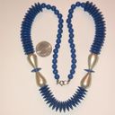 Vintage Blue  & Faux Pearl Disc Beaded Chunky Retro Boho Necklace Photo 1