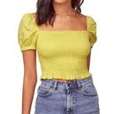 ASTR  The Label Mason Short Puff Sleeve Smocked Yellow Crop Top in Lemon MEDIUM Photo 0