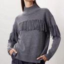 Jason Wu  Collective Sweater Size M Wool Blend Fringe Grey Mockneck Western Boho Photo 0