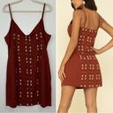 Shyanne  Rust Embroidered Geo Stripe Mini Dress Photo 5