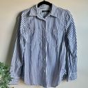 Ralph Lauren Lauren  100% Cotton White & Navy Blue Striped Button-Up Collared Shirt Photo 2