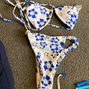 Yellow And Blue Floral Drawstring Bikini Set Size Small Photo 2