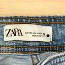 ZARA  High Waist Marine Straight Wide Leg Jeans Raw Hem Light Blue Wash, Size 4 Photo 3