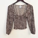 Princess Polly  Leopard Print Long Sleeve Smocked Waist Cropped Top Brown Size 0 Photo 0