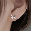 Trendy Silver Bow Earrings Studs Photo 1