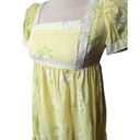 Daisy Vtg 1960s Pale Yellow  Floral Dot Textured Puff Sleeve Maxi Prairie Dress 2 Photo 2