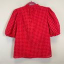 Sugar Lips  Sheer Gingham Organza Split V-Neck Puff Sleeve Blouse Red Size XS Photo 5